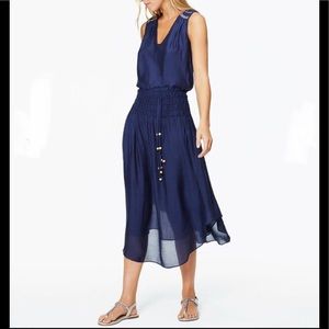 Ramy Brook Maureen Navy V Neck Midi Dress Small
